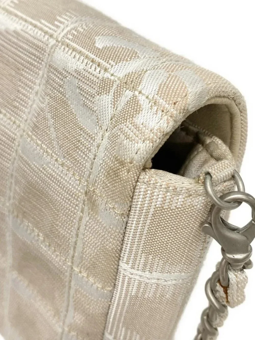 CHANEL New Travel Line Beige White Jacquard Leather Shoulder Bag